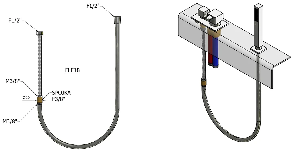 Sapho Sapho, SET sprchová hadica k batérii na okraj vane, F1/2'- F1/2', 275 cm, chróm, FLE18