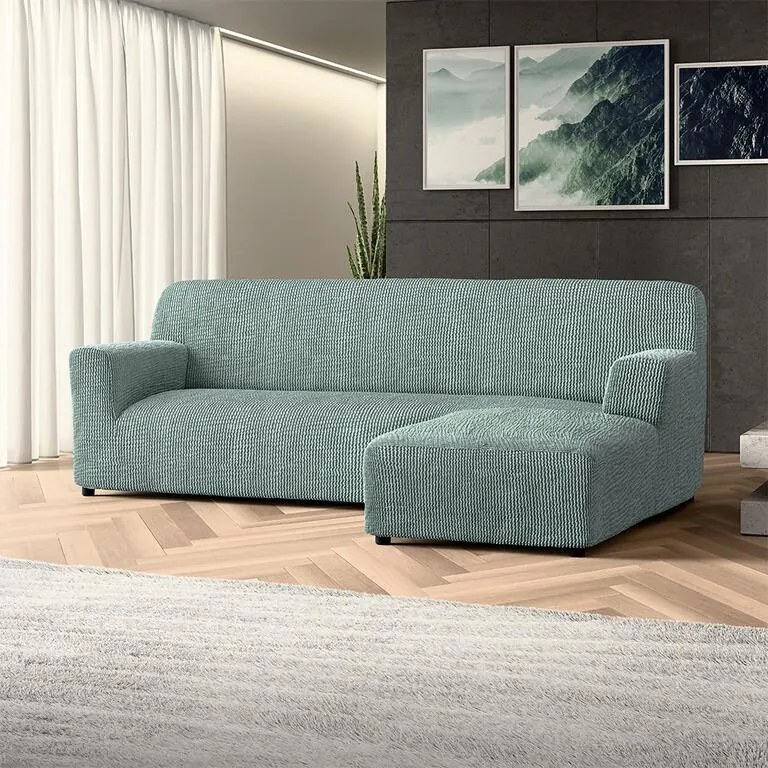 Bielastické poťahy COSTINA mätová sedačka s otomanom vpravo (š. 170 - 300 cm)