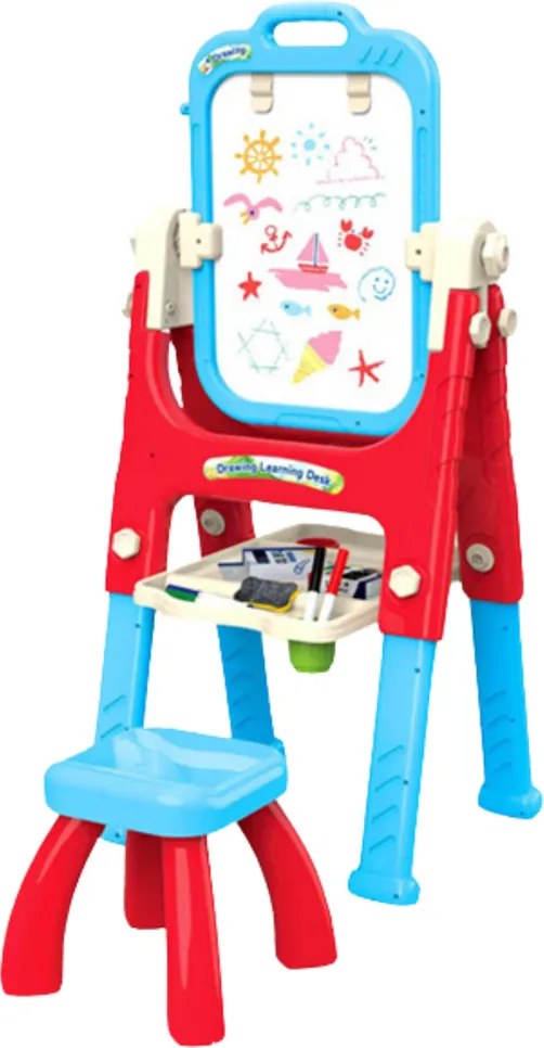 LEAN Toys Vzdelávacia tabuľa 5v1 so stoličkou Multifunkčné príslušenstvo Modrá