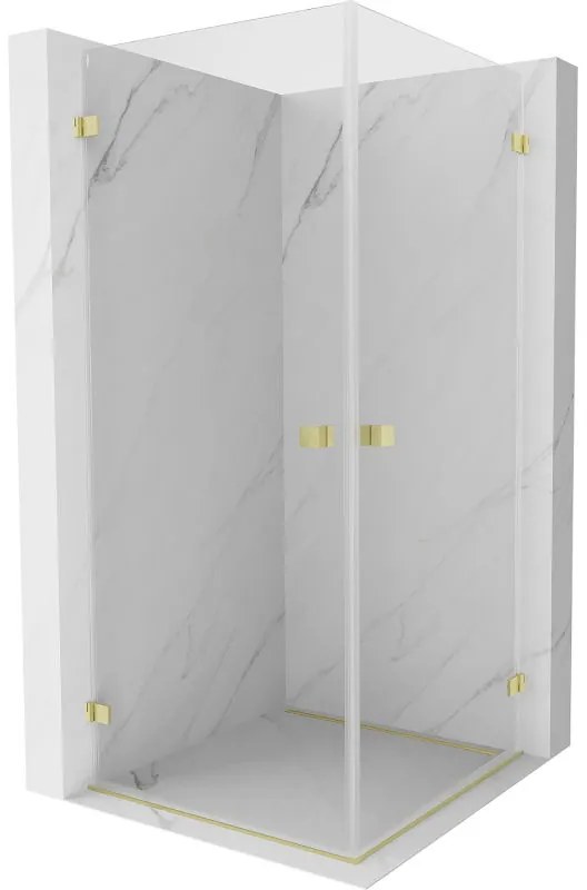 Mexen Lunar-B Duo, výklopný sprchový kút 70 x 70 cm, 8mm číre sklo, zlatý matný profil, 832-070L-070P-55-00