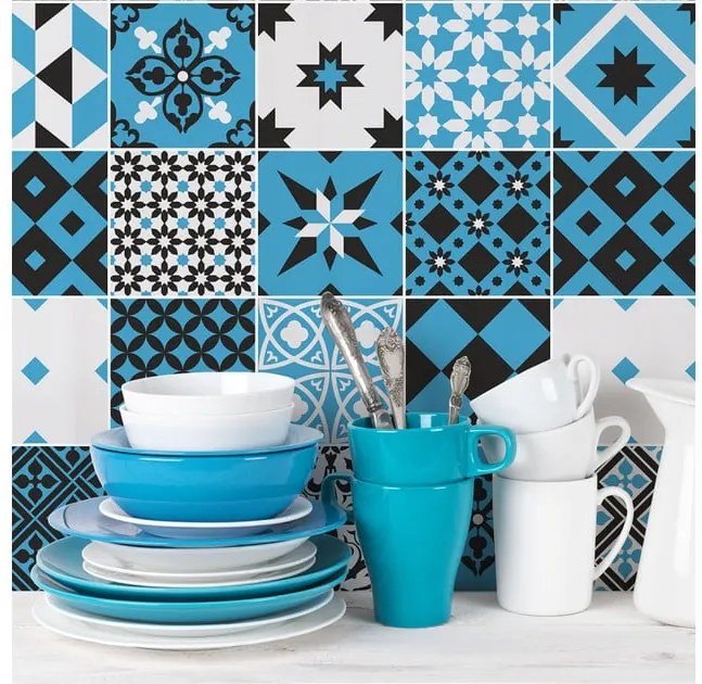 Sada 24 nástenných samolepiek Ambiance Wall Decal Cement Tiles Azulejos Ranjita, 10 × 10 cm