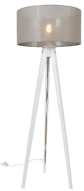 Moderná stojaca lampa trojnožka biela s hnedým tienidlom 50 cm - Tripod Classic