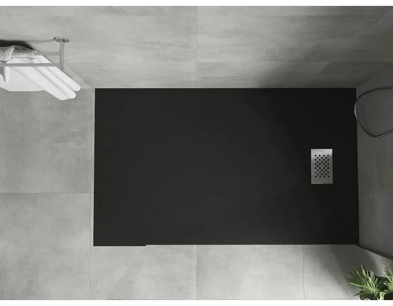 Mexen Hugo, obdĺžniková sprchová vanička SMC 150 x 80 cm, čierna, oceľová krytka, 42708015-X