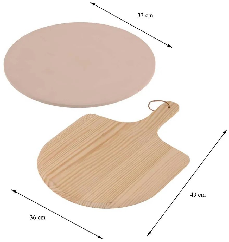Doska na krájanie pizze Duo, keramický kameň + drevo, (FI) 33 cm + 49x36 cm