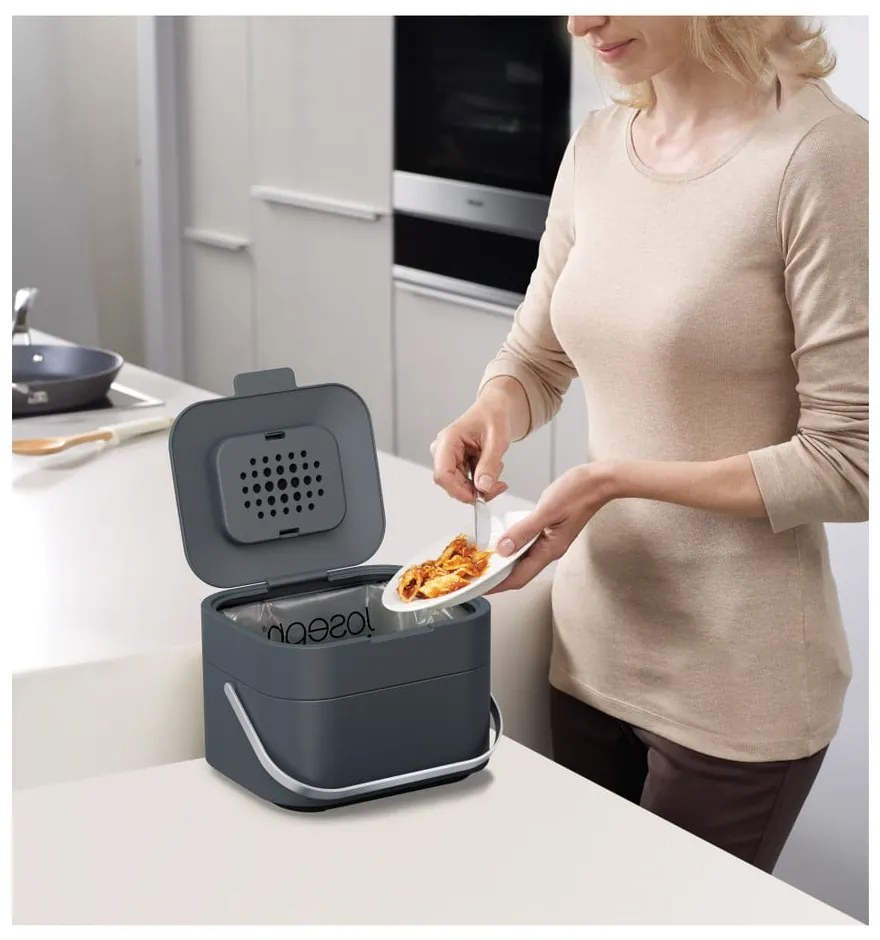 Tmavosivá nádoba na kompostovateľný odpad Joseph Joseph IntelligentWaste, 4 l