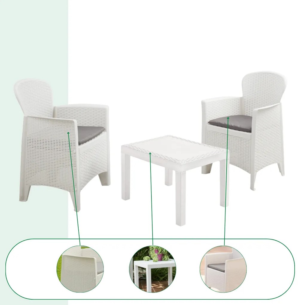 I.P.A.E-Progarden Záhradný set AKITA, 3-dielny, biela