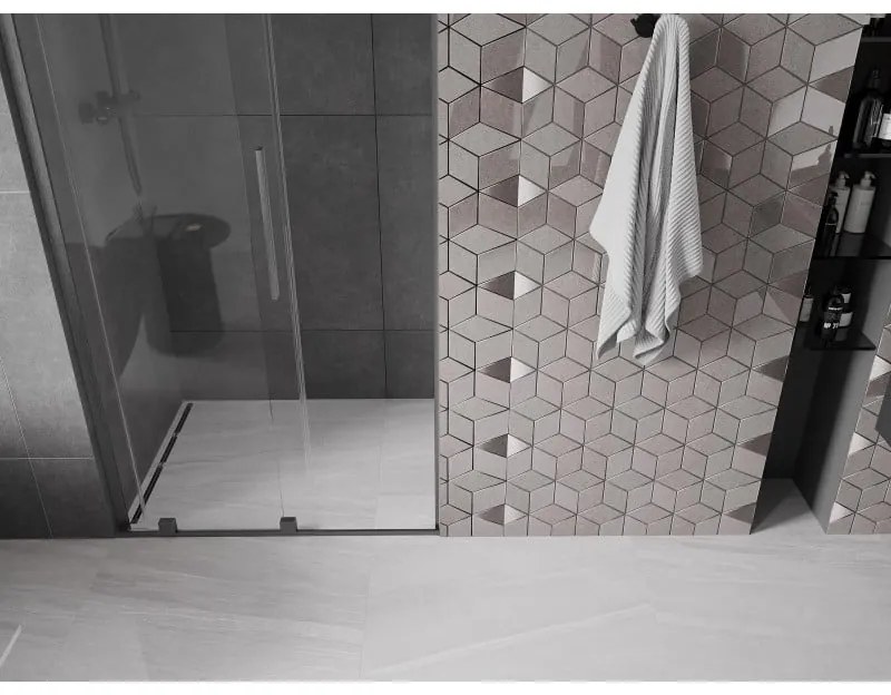 Mexen Velar L, posuvné sprchové dvere do otvoru 90 cm, 8mm číre sklo, grafit brúsený, 871-090-003-01-66