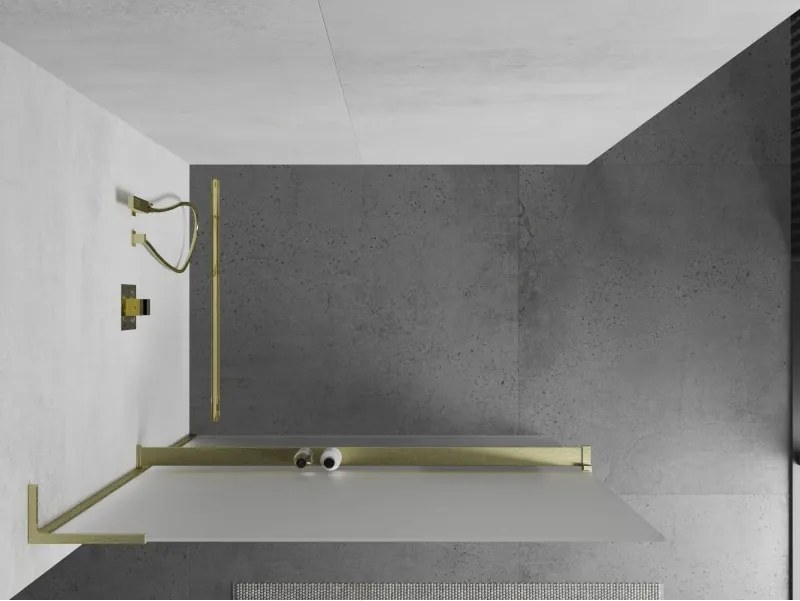 Mexen Kioto+ L, sprchová zástena Walk-In s poličkou a vešiakom 80 x 200 cm, 8mm sklo námraza, zlatý matný profil, 800-080-123-55-30