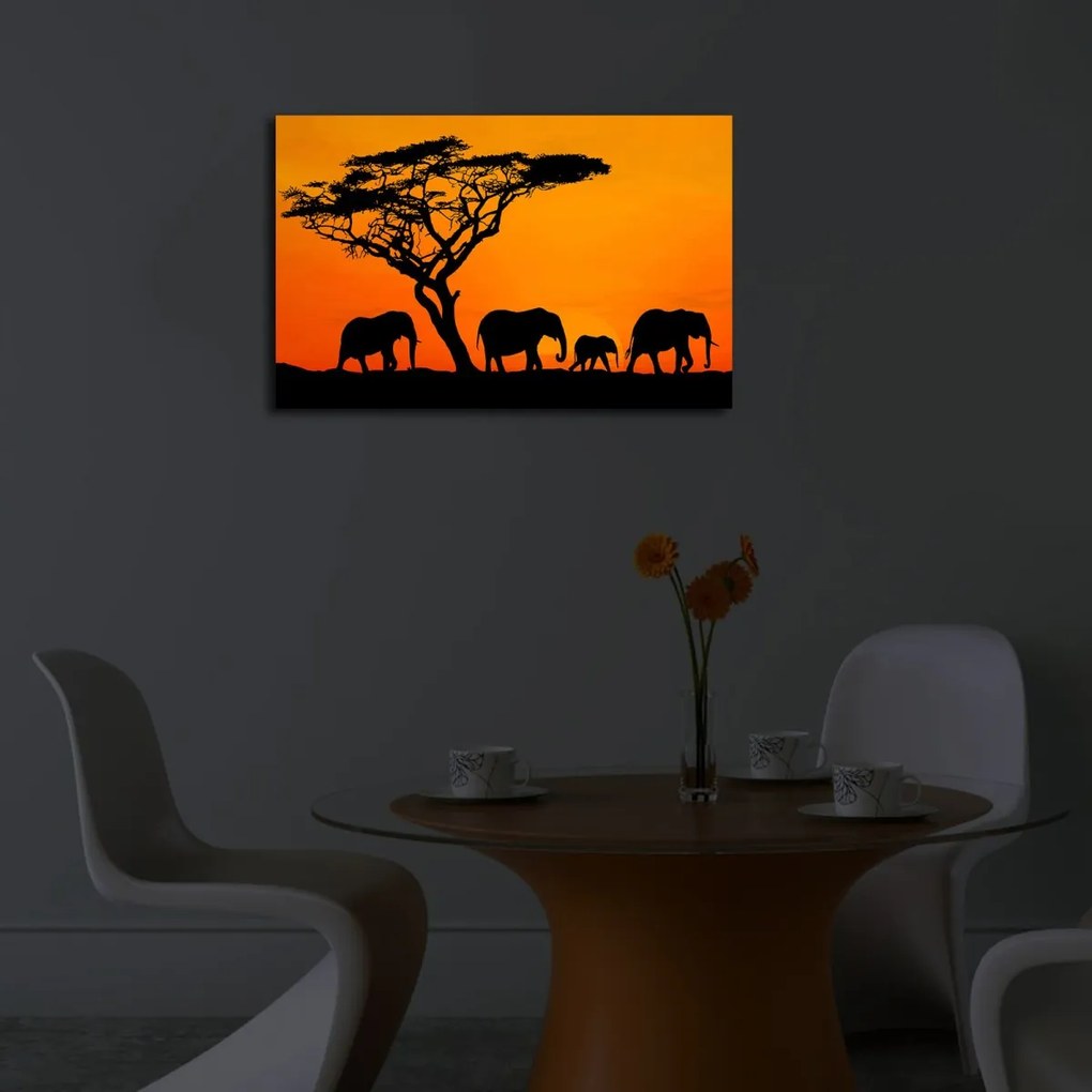 Obraz s LED osvetlením SLONIE PUTOVANIE 53 45 x 70 cm