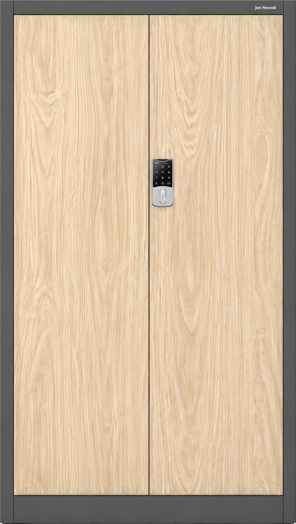 Kovová kancelárska skriňa so zámkom na kód antracitová, dub sonoma, 900x1850x400 mm: DANIEL Eco Design