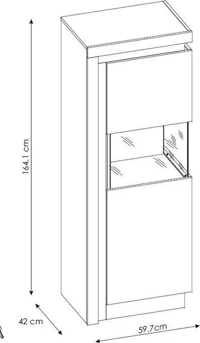 Nízka vitrína Lyon, biely lesk, s osvetlením, pravá