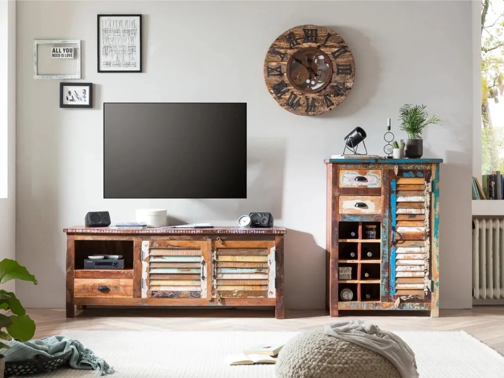 furniture-nabytek.cz - Masivní komoda Wakefield z recyklovaného dřeva, lakovaná, vícebarevná – 77×42×108 cm