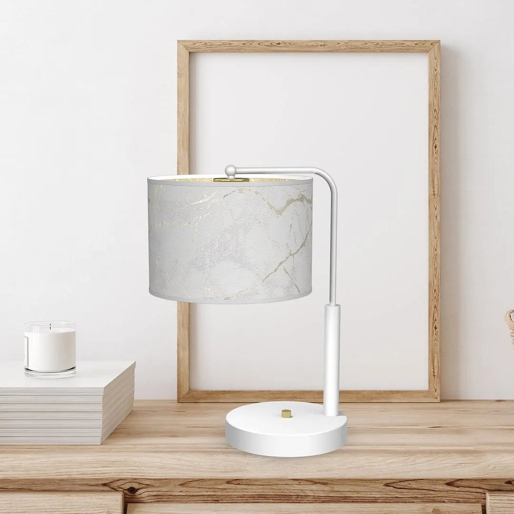 Stolná lampa Senso, 1x biele/zlaté textilné tienidlo, w
