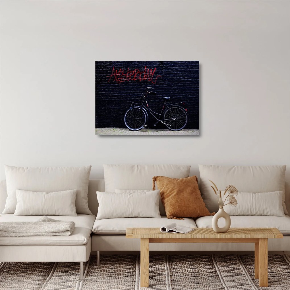 Sklenený obraz bicykla v Amsterdame (70x50 cm)