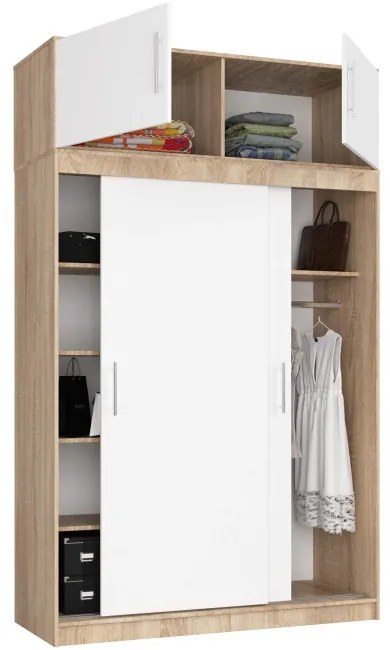 Skriňa s posuvnými dverami a nadstavcom 150 cm CLP mono sonoma / biela