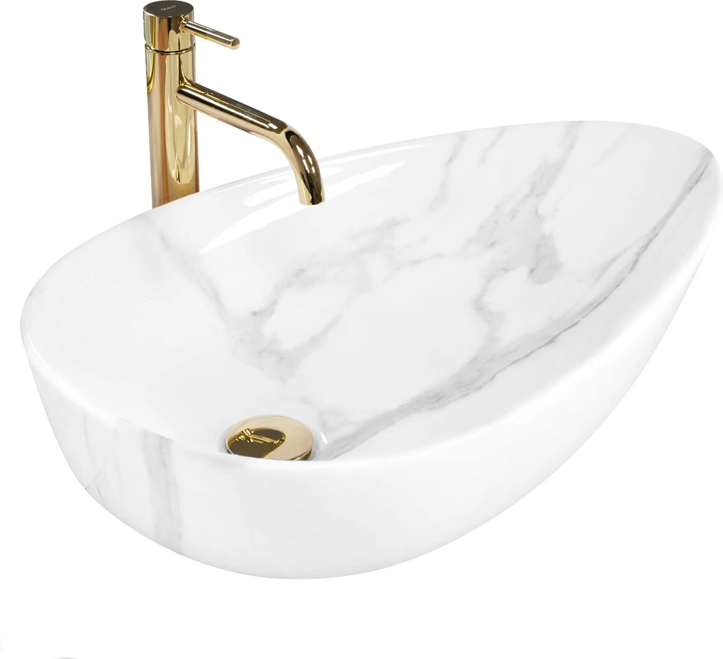 Rea Greta 65 Bianco Shiny, umývadlo na dosku 65x39x13,5 cm, imitácia kameňa, REA-U6501