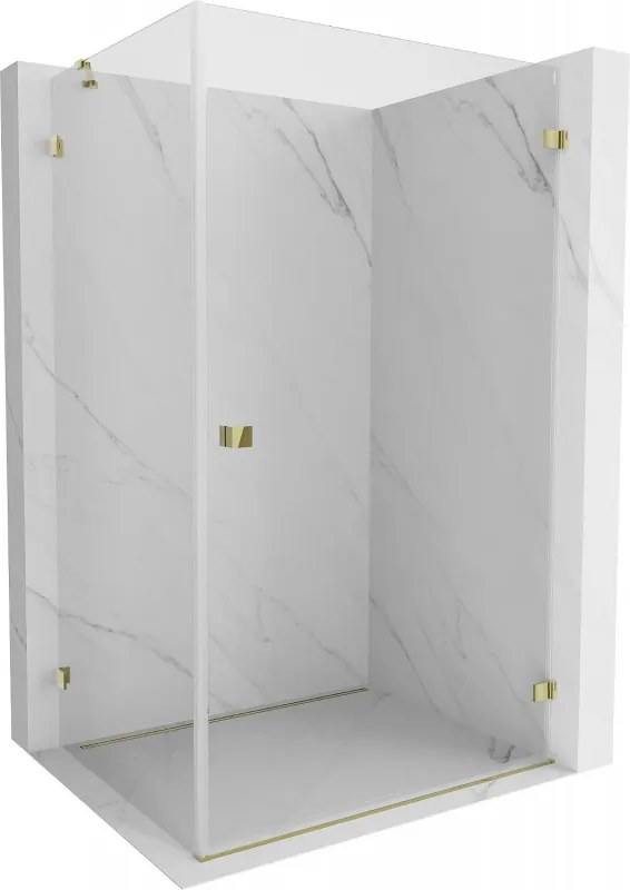 Mexen Lunar-B, pravostranný výklopný sprchový kút 75 x 70 cm, 8mm číre sklo, zlatý profil, 832-075-070-50-00-P