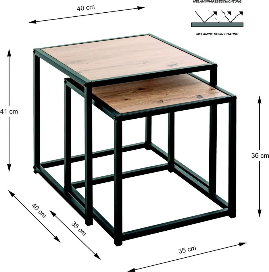Sada stolíkov Lucca, čierne/dub artisan