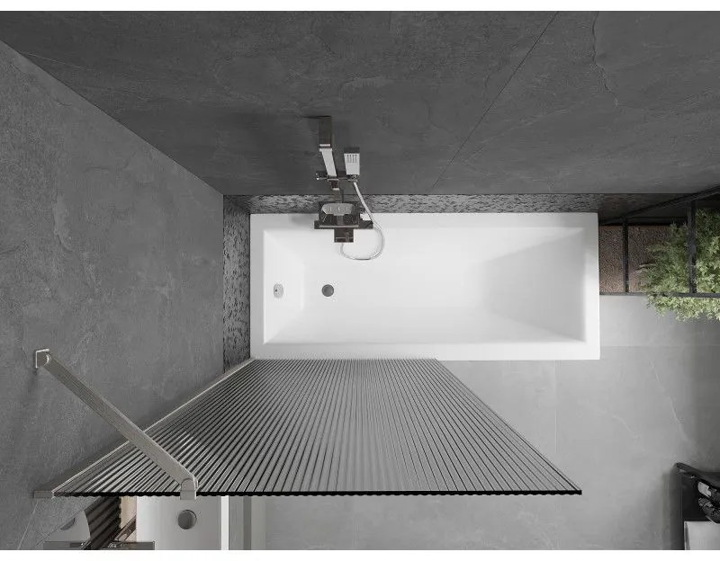 Mexen Next, 1-krídlová vaňová zástena 90 x 150 cm, 6mm sklo Ribs, oceľová, 895-090-000-00-09-97