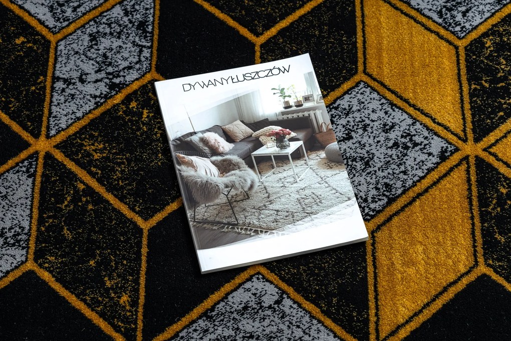 Koberec GLOSS moderný 400B 86 štýlový, glamour, art deco, 3D geometrický čierno/ zlatý