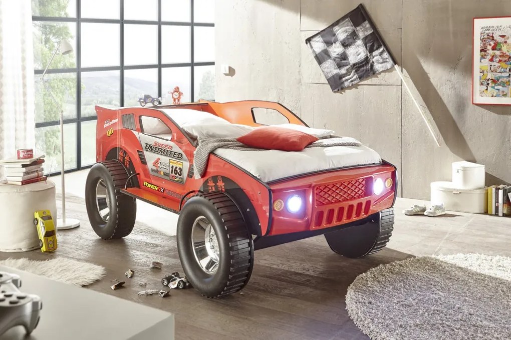 Detská posteľ Jeep 90x200 cm, červené závodné auto