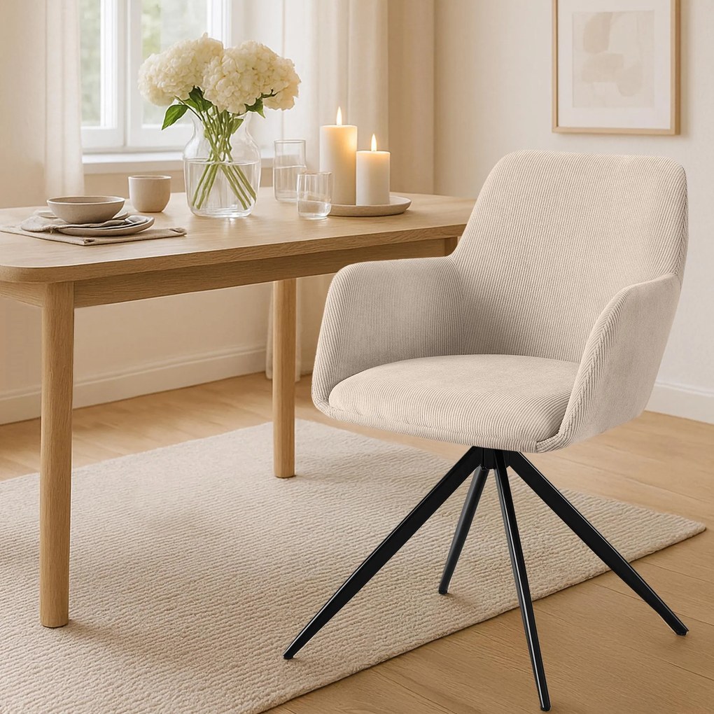 Jedálenská stolička Olema látka cord - krémová