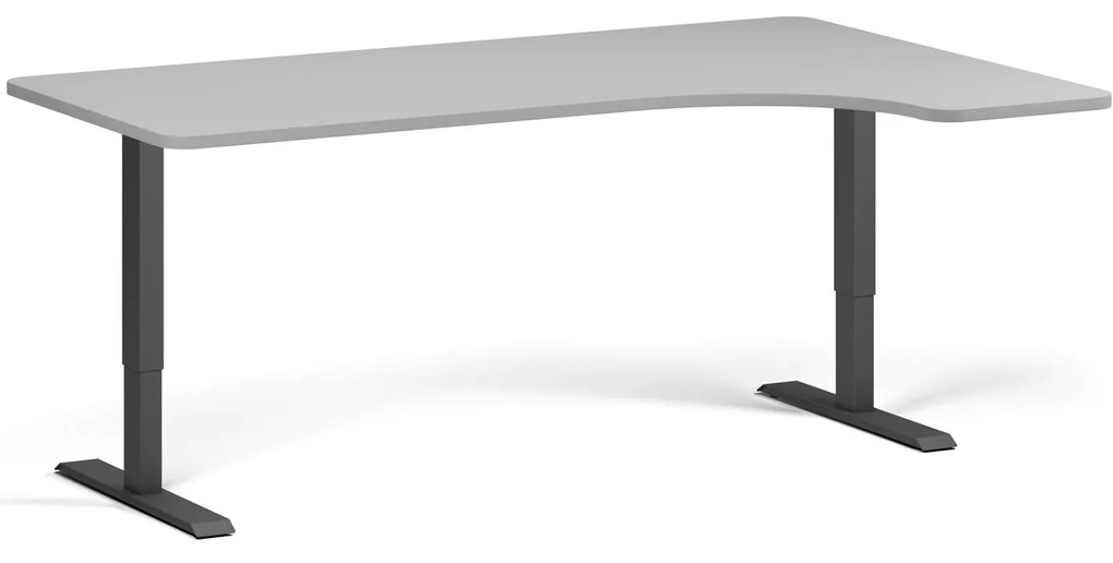 Rohový výškovo nastaviteľný stôl, 180x120 cm, 1 motor, L/P, čierna podnož, sivá