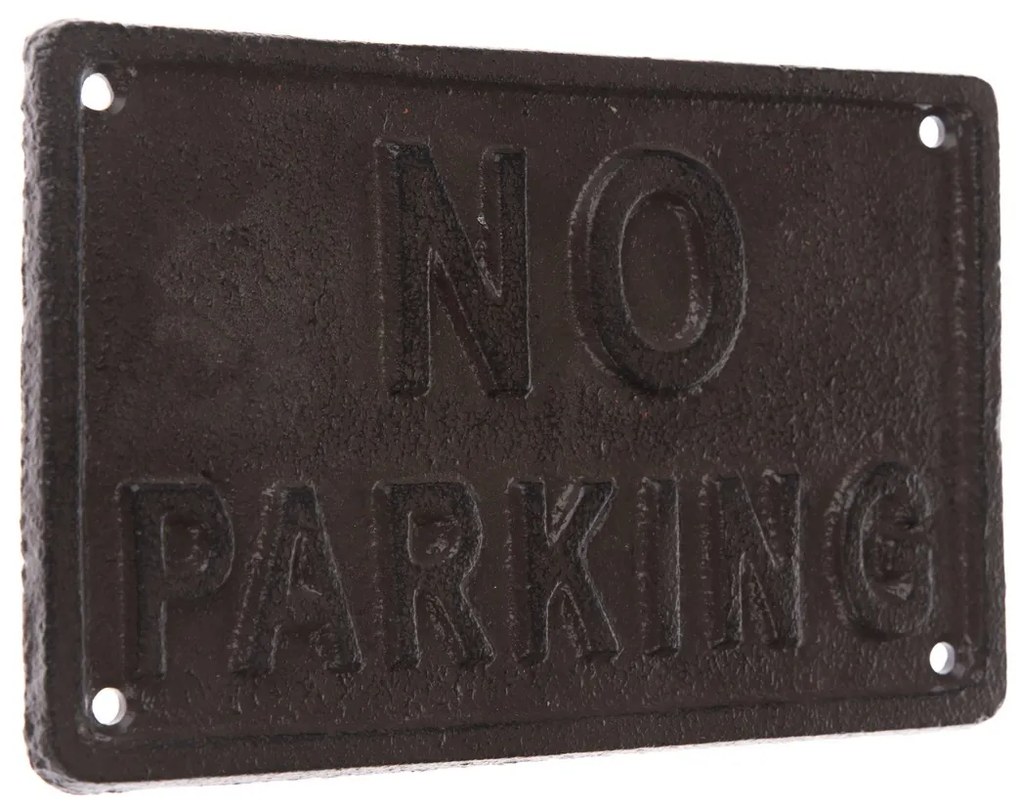 Liatinová dekorácia na stenu "NO PARKING" čierna, 11 x 18 cm