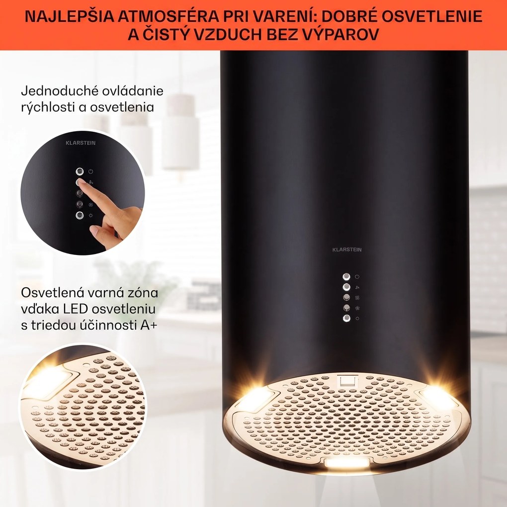 Klarstein Bolea, digestor, 38 cm, ostrovčekový, 651 m³/h, LED, filtre s aktívnym uhlím, nehrdzavejúca oceľ