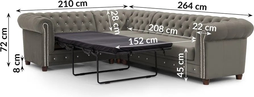 Sivá zamatová rozkladacia rohová pohovka (ľavý roh/do L) York Blik – Ropez