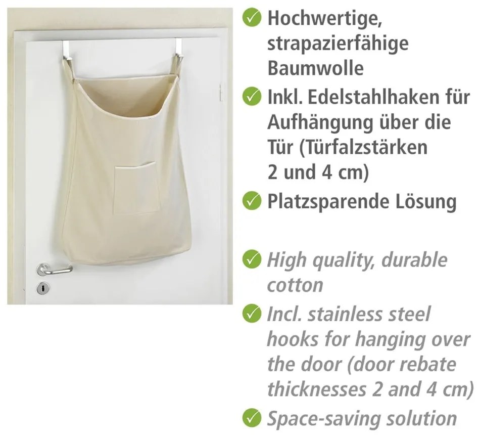 Béžový závesný kôš na bielizeň Wenko Door Laundry, 65 l