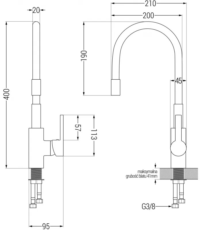Mexen FLEX, vysoká drezová batéria s flexibilným ramenom, béžová-chrómová, 670900-09
