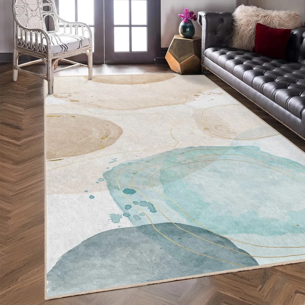 Krémovo-tyrkysový prateľný koberec 160x230 cm Puddle – Mila Home