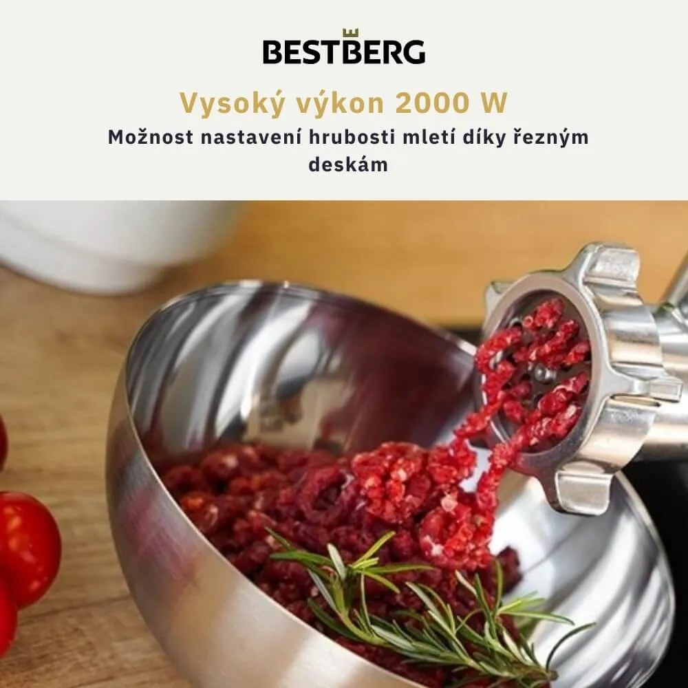 Elektrický mlynček na mäso BestBerg BBM-2000 / 2000 W / čierna/strieborná
