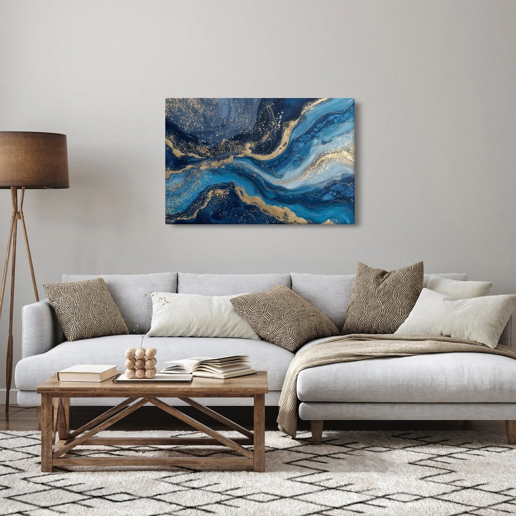 Obraz - Modrozlatý abstraktný mramor (90x60 cm)