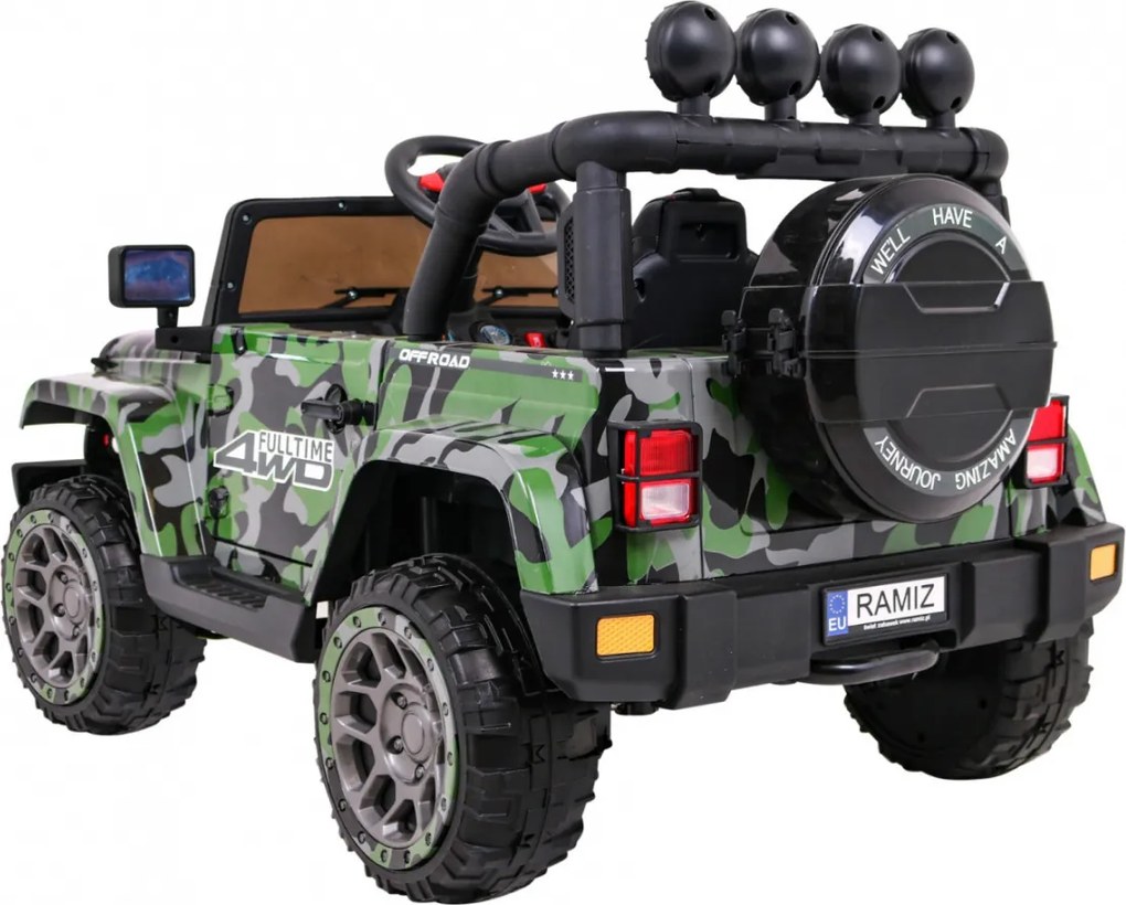 Ramiz Full Time 4WD terénne auto pre deti Moro farba + pohon 4x4 + diaľkové ovládanie + LED audio + úložný priestor