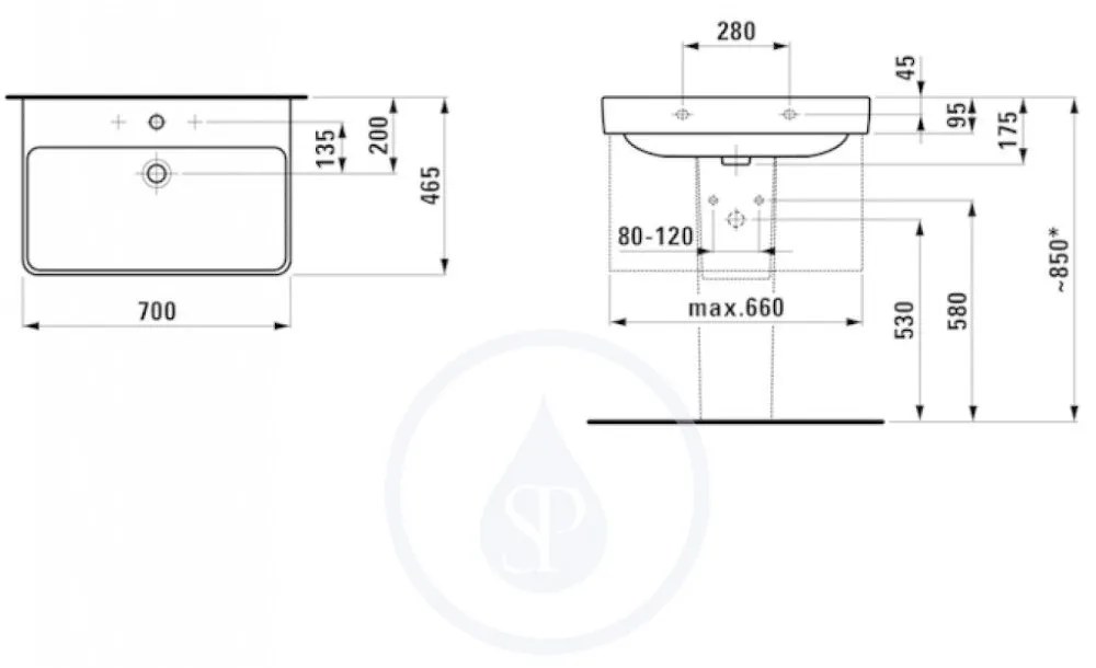 LAUFEN Pro S Umývadlo, 700 mm x 465 mm, 1 otvor na batériu, s LCC, biela H8109674001041