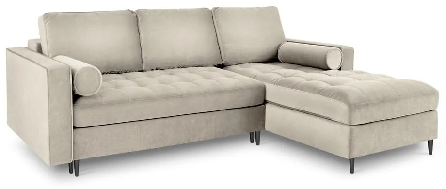 Béžová zamatová rozkladacia rohová pohovka Milo Casa Santo, pravý roh