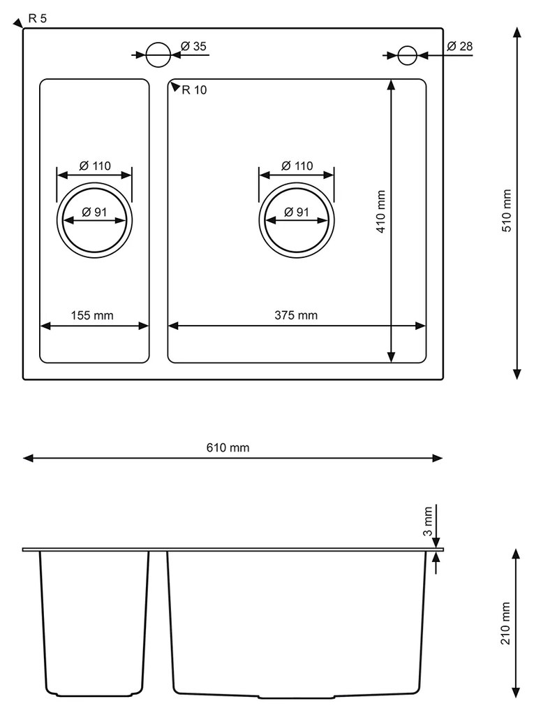 Erga HD, 1,5-komorový oceľový drez 610x510x210 mm s dávkovačom saponátu, brúsená zlatá, ERG-MLS-HD6151G