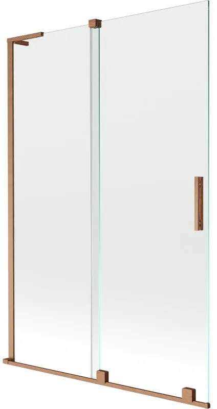 Mexen Velar L, 2-krídlová posuvná vaňová zástena 120 x 150 cm, 8mm číre sklo, medená matná, 896-120-003-01-65
