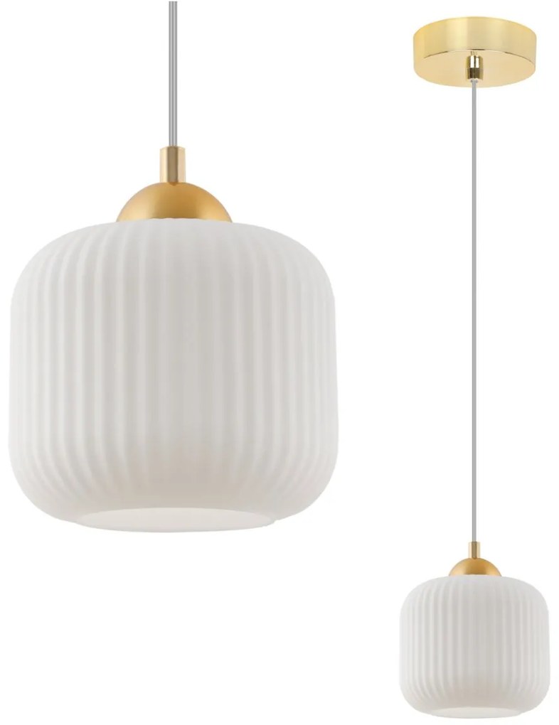 Závesné svietidlo Riffle, 1x biele sklenené tienidlo, g