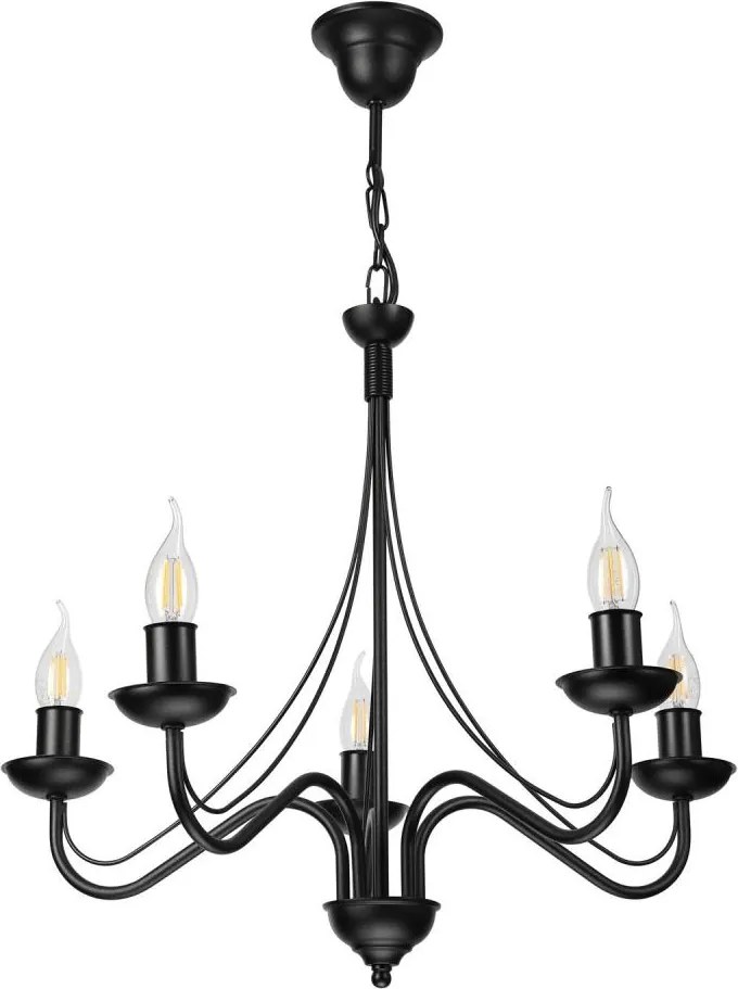 Luster na reťazi ANTON 5xE14/15W/230V čierny