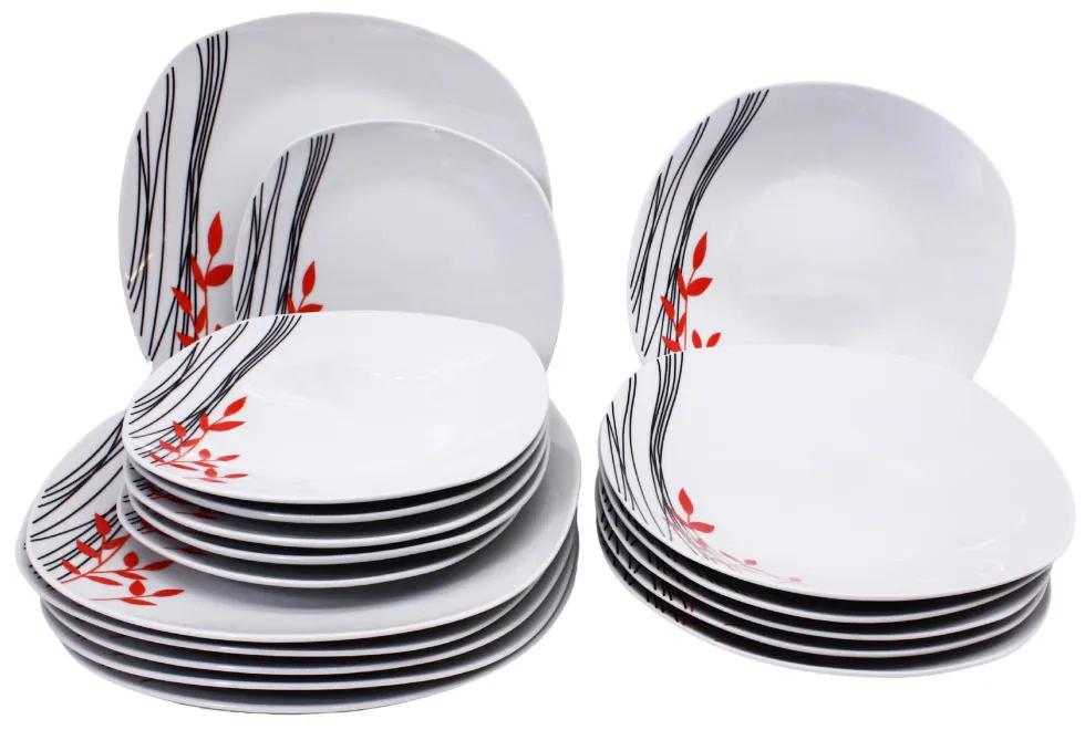 HOME ELEMENTS Porcelánová súprava tanierov, 18 kusov, Pruhy a lístky