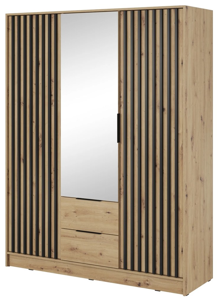 Šatní skříň Nelly 155 cm se zrcadlem dub artisan/černá