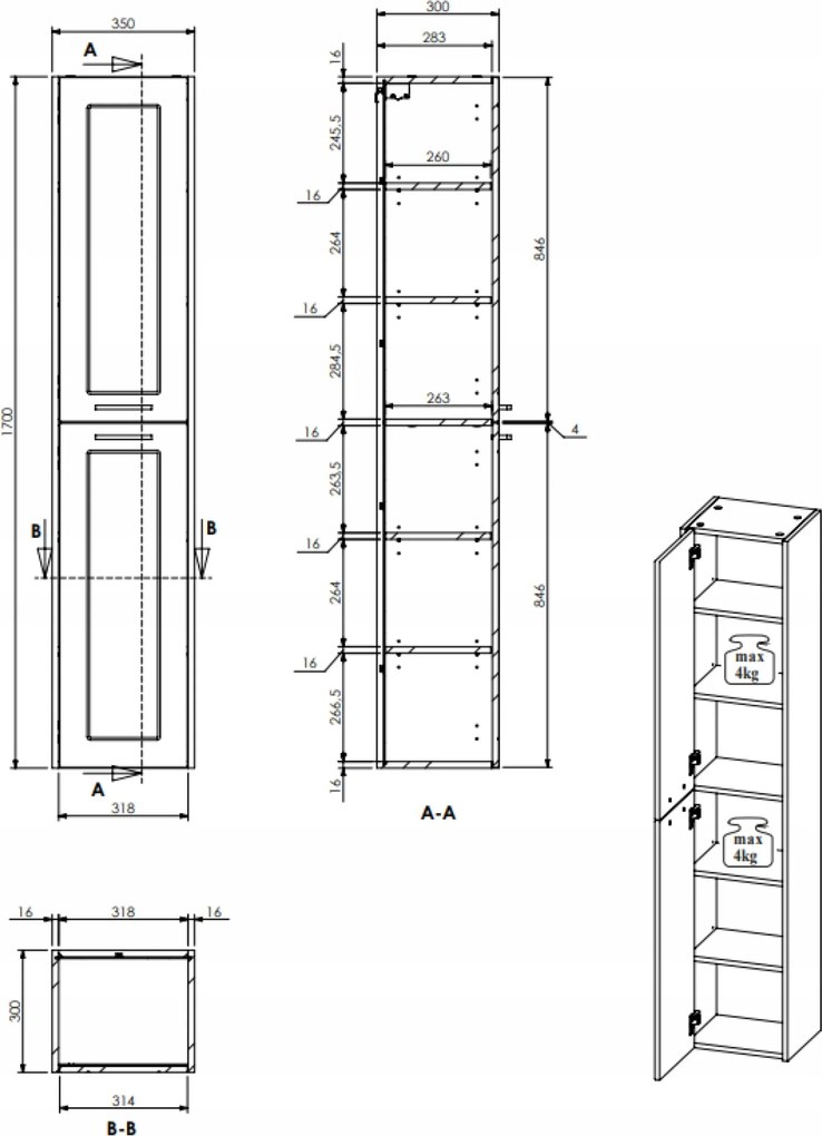 Závěsná vysoká koupelnová skříňka Sintra 800 35 cm dub Artisan/grafit