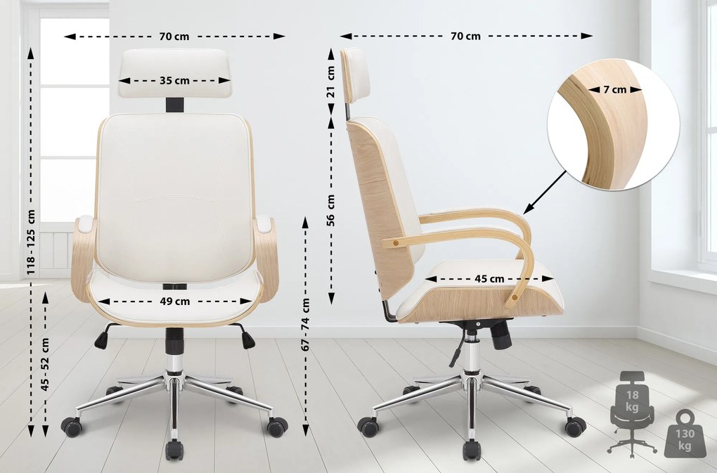 Design-Shop Kancelárska stolička Dayton - drevo natura - Biela