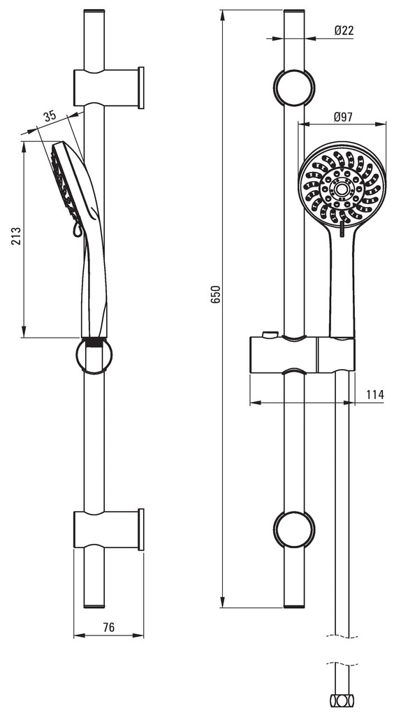 Deante Avis, sprchový stĺp 65cm s 5-funkčnou ručnou hlavicou a sprchovou hadicou 150cm, chrómová, NGV_051K