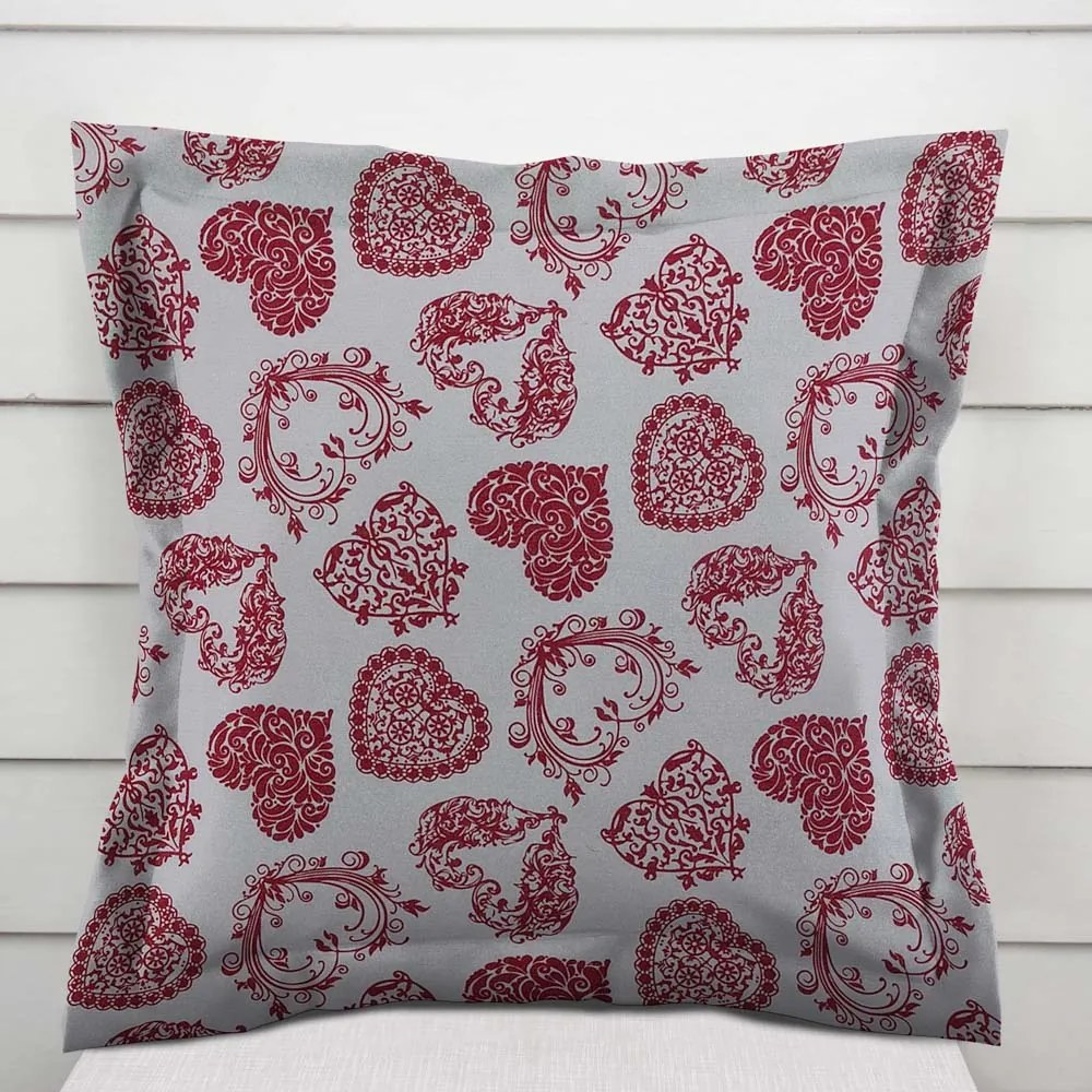 Biante Dekoračná obliečka na vankúš s lemom PML-095 Vínové srdcia na sivom 30 x 50 cm