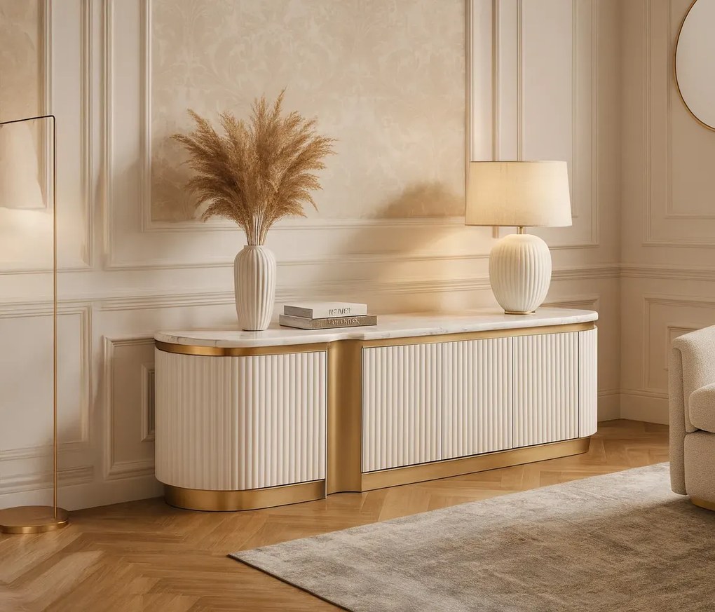 TV stolík Stilig ST916 200 cm mramor/ecru/zlatý