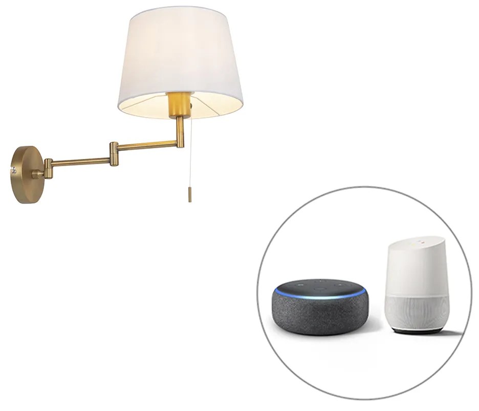 Inteligentná nástenná lampa bronzová s bielym tienidlom vrátane WiFi A60 - Ladas Deluxe